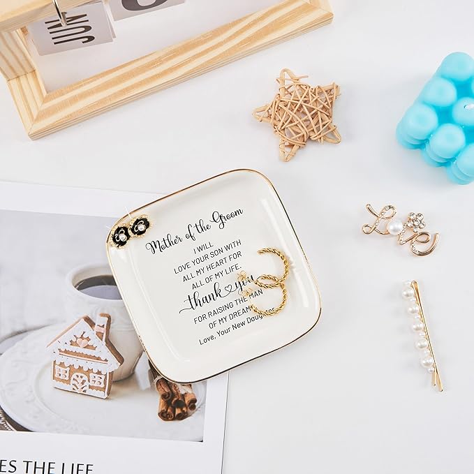 COZITED Mother of Groom Jewelry Dish Ring Plate - Thank You for Raising of My Dreams, Wedding Gifts for Mother of The Groom Christmas Birthday from Bride
