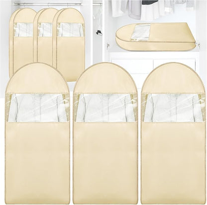 Space Saving Hanging Garment Bag with Self Compression Seal, Large Clear Garment Storage Bags for Jackets and Suits, Closet Bags Clothes (Beige, 3PCS(XL))