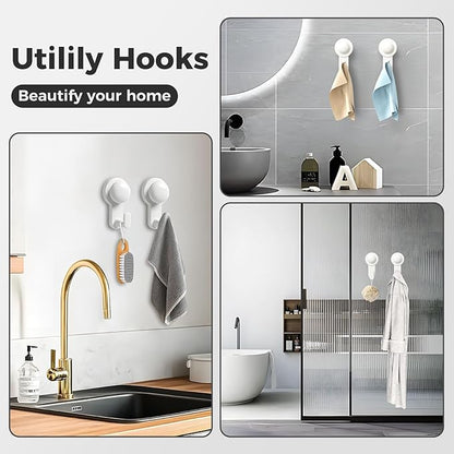 WingWider Shower Hooks for Inside Shower,No-Drill Removable&Reusable Towel Hooks for Bathroom,Heavy Duty Suction Cup Hooks for Glass Window,2 Pack(White)