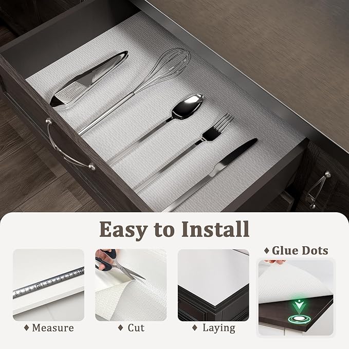 Shelf Liner for Kitchen Cabinets 12" x 360" Non-Adhesive Non-Slip Drawer Liners for Dresser, Waterproof Washable Paper, Durable Protector Mat for Pantry Shelves Cupboards, White