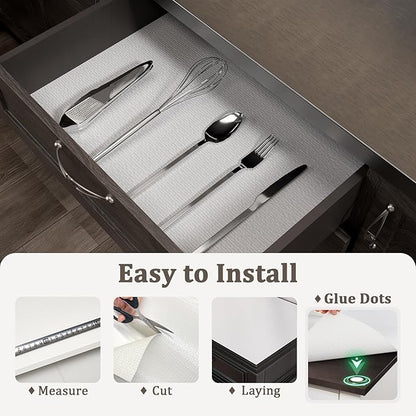 Shelf Liner for Kitchen Cabinets 18" x 360" Non-Adhesive Non-Slip Drawer Liners for Dresser, Waterproof Washable Paper, Durable Protector Mat for Pantry Shelves Cupboards, White