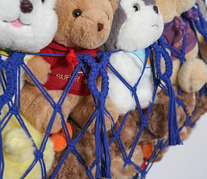 Stuffed Animal Net or Hammock Wall Macrame Toy Display Plush Toy Holder Ceiling Hanging Net for Stuffed Animal Storage (Blue, 49" W)