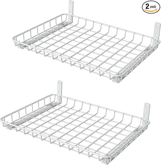 WALMANN Wall Shelves, 12 * 18 inch Wall-Mounted Storage Shelves for Garage, Closet, Laundry Room, Heavy Duty Wall Shelving, Holds Up to 60 lbs(Pack of 2, White)