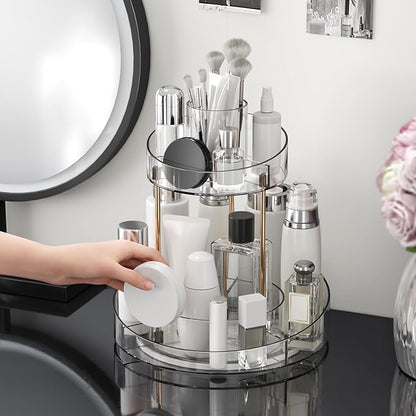 2 tier Makeup Organizer Countertop,360 Rotating Makeup Organizer for Skincare, Lipstick and Perfumes,Multi-function Cosmetic Display Cases for Vanity,Bathroom,White