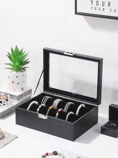 Kanwoder Bracelet Holder Organizer Box, Jewelry Storage Case with 2 Rods, Bangle Watch Display Tray for Women Girls (Black)