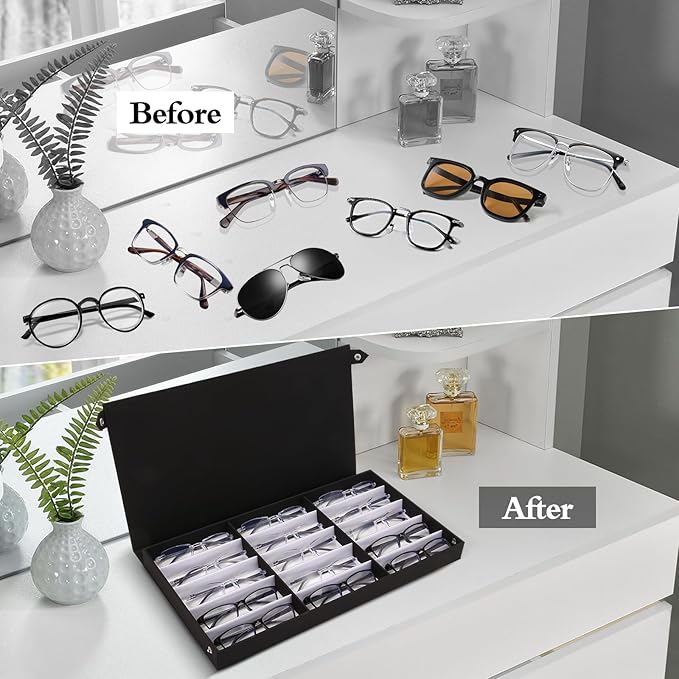 Baojulong 15-Slot Eyeglass Case Organizer - Large Capacity Storage for Prescription Glasses & Eyeglasses, Great for Retail & Home Use