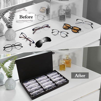 Baojulong 15-Slot Eyeglass Case Organizer - Large Capacity Storage for Prescription Glasses & Eyeglasses, Great for Retail & Home Use