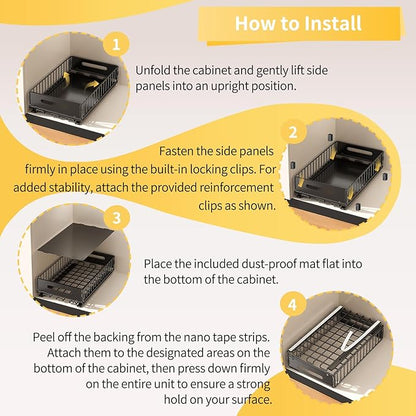 2 Pack Pull Out Cabinet Organizer, Slide Out drawers for cabinets, Heavy Duty Carbon Steel Roll Out Shelves for kitchen, bathroom, under sink, pantry (14.7’’-23.1’’ Slide, Adhesive & Screw)
