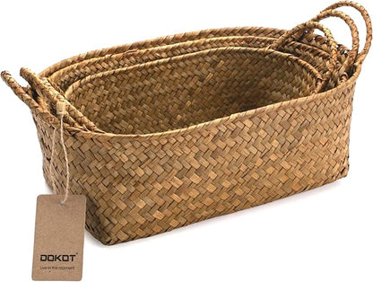 DOKOT Woven Rattan Baskets - Set of 3, Perfect for Kitchen Storage and Organizing Fruits