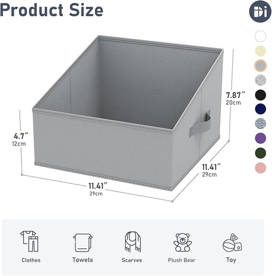 DIMJ Storage Bins for Closet, Trapezoid Storage Bins with Front Handle, Fabric Storage Baskets for Shelves, Line Closet Organizers for Toys, Boooks, Clothes, 6 Packs (Grey)