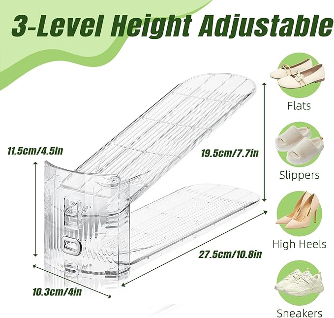 Shoe Slots Organizer,12 Pack Transparent Shoe Stacker Adjustable Shoe Slot Organizer Space Saver Shoe Rack Holder Shoe Storage Organizers for Closet,Transparent