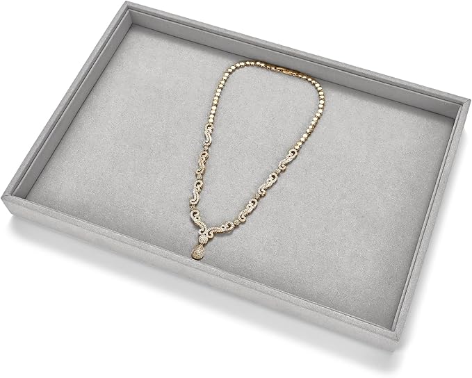 Microfiber Jewelry Tray Stackable Jewelry Organizer Drawer Trays For Necklace Bracelets Watch Perfume Storage Holder (Grey)