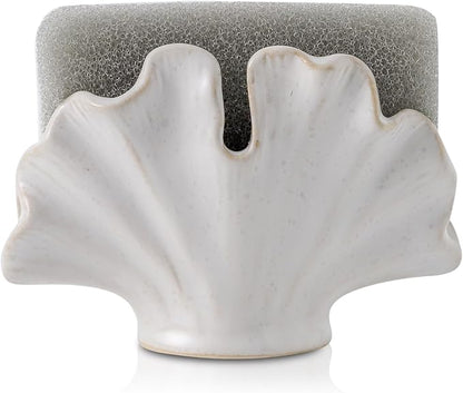 Uiddo Ceramic Sponge Holder,Sponge Holder for Kitchen Sink,Compact Sink Caddy Organizer-Scouring Pad and Dish Sponge Holders,Farmhouse Kitchens Decor Cute Kitchen Gadgets Accessories(White)