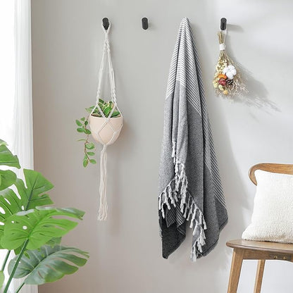 Wood Wall Hooks, 4 Pack Coat Hooks Wall Mounted, Rustic Wooden Heavy Duty Robe Hook Hat Rack, Hook for Hanging Bathroom Towels Clothes Hanger (Black)