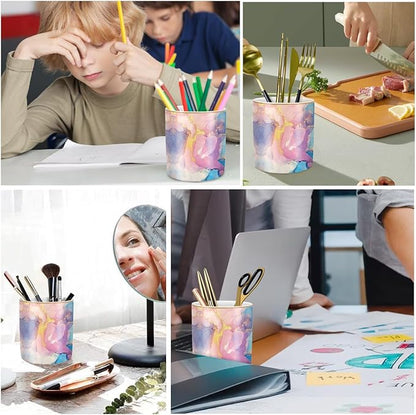 WAVEYU Cute Desk Pens Holder, Pencil Cup Holder for Desk, Ceramic Desktop Storage Pen Pencil Organizers Stationery Supplies for Office, Home, Gold Pattern