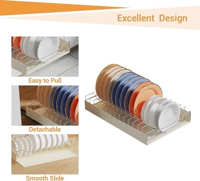 Pull-Out Cabinet Dish Drying Rack - Dish Drying Rack Stainless Steel 2-Tier Kitchen Organizer for Plates Bowls, Under-Counter Space Saving Storage Rack, Adjustable（White）
