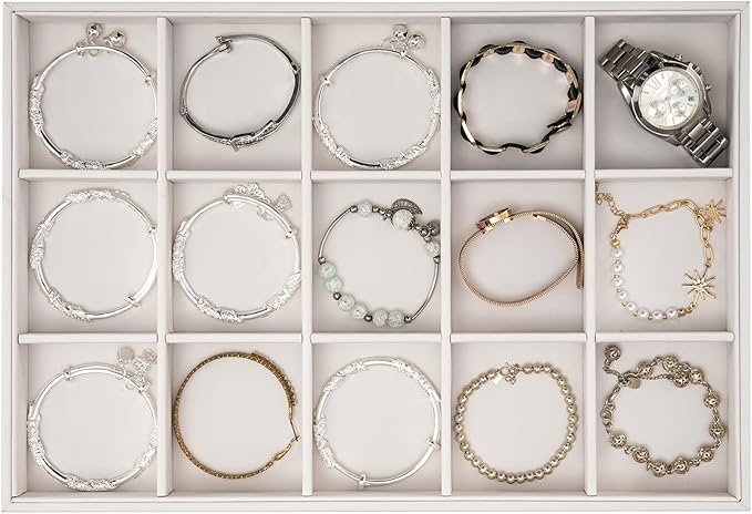 Polmart Stackable 15-Grid Jewelry Organizer/Storage/Display Trays, White Leatherette (2-Pack)