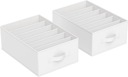 SONGMICS Set of 2 Large Size Wardrobe Clothes Organizers, 6-Compartment Foldable Drawer Organizers with Handles, 16.5 x 11.8 x 6.7 Inches, for Pants, Sweaters, Jeans, Cloud White URUS009W02