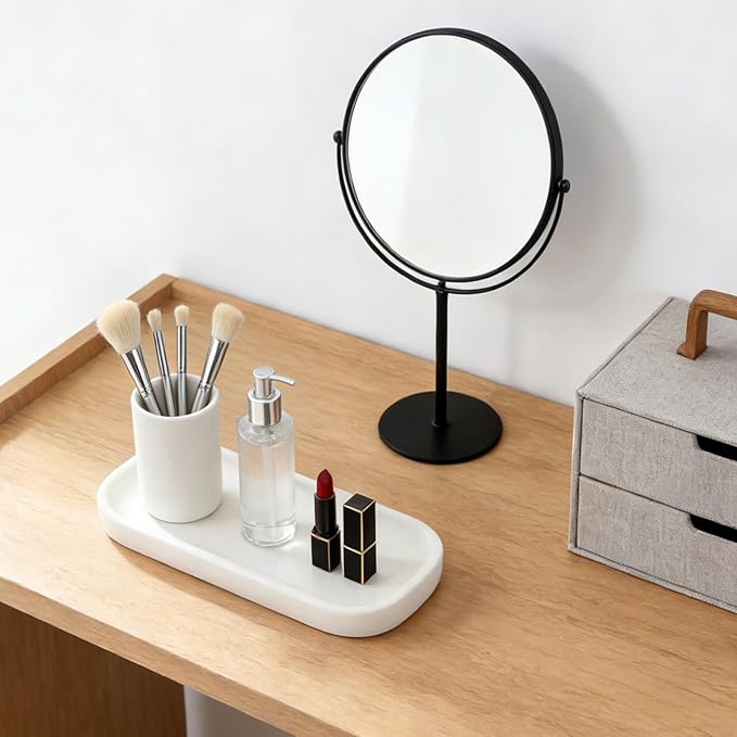 Koville Marble Tray, 10"x5" Marble Vanity Tray for Bathroom Countertop Kitchen Sink, Rectangular Stone Tray for Perfume Fragrance, Decorative Catchall Tray Jewelry Cosmetics Organizer(White)