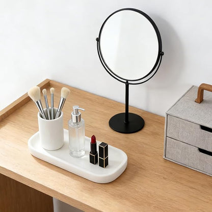 Koville Marble Tray, 10"x5" Marble Vanity Tray for Bathroom Countertop Kitchen Sink, Rectangular Stone Tray for Perfume Fragrance, Decorative Catchall Tray Jewelry Cosmetics Organizer(White)