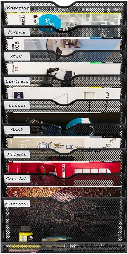 Hanging Wall File Organizer,10-Tier Desk File Mail Holder, Paper Bill Organization For Office Home School, Black