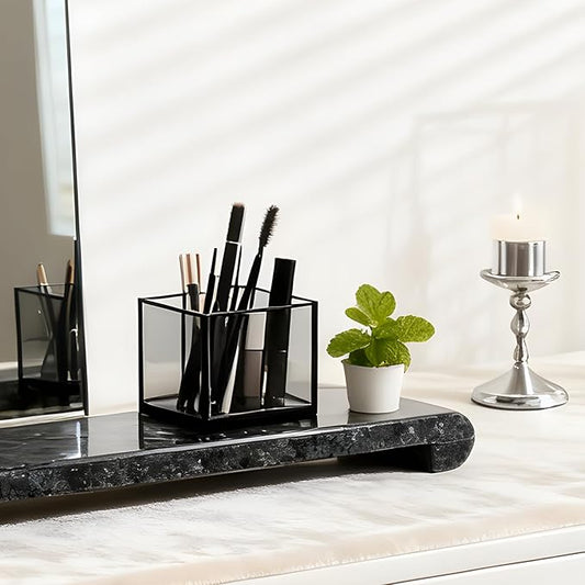 Natural Marble Pedestal Stand, Marble Tray 4.02" x 15.98" for Kitchen Counter, Bathroom, Home Decor, Small Plant Tray Soap Dish Holder for Jewelry, Vanity, Counter Luxury Decorative Tray (Blue Pearl)