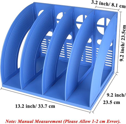 SAYEEC Sturdy Magazine Holder Plastic 4 Compartment Desk File Organizer Vertical Documet A4 File Divider Paper Storage Magazine Rack for Office Home School Organizer Box(Bule)