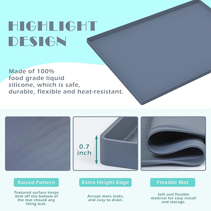 URMONA Waterproof Silicone Under Sink Mat 22'' x 19'' Shelf Liner for Kitchen and Bathroom, Cabinet and Counter Protector, Storage and Organizers, Litter Mat, Pet Cat Puppy Essentials(Navy)
