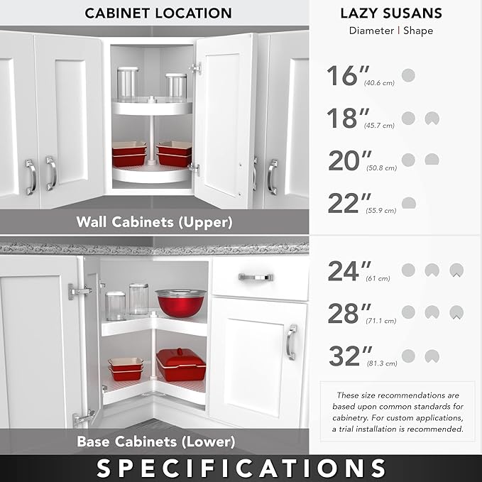 Rev-A-Shelf Single D Shape 22" Lazy Susan Organizer for Upper Corner Wall Kitchen Cabinets, Turntable Storage w/ Swivel Bearing, Wood, 4WLS201-22-BS52