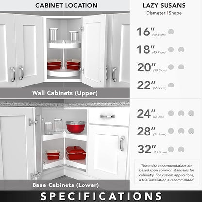 Rev-A-Shelf Single D Shape 22" Lazy Susan Organizer for Upper Corner Wall Kitchen Cabinets, Turntable Storage w/ Swivel Bearing, Wood, 4WLS201-22-BS52