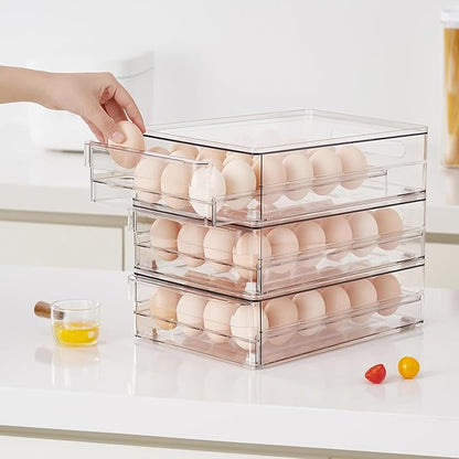 vacane 24 Capacity Egg Holder for Refrigerator Organizer Bins, Clear Egg Storage Container for Fridge Egg Drawer Egg Tray with Non-Slip Pads, Bpa Free Egg Organizer-2 Pack