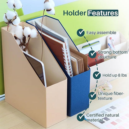 Magazine Holder - File Holder and Desk Organizer, Cardboard Book Organizer and Storage Box for Documents, Magazine Holder Rack for Office, Home and Classroom (Classic Blue, 6-Pack)