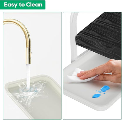 Laundry Detergent Holder Liquid Laundry Detergent Riser and Stand, Liquid Detergent Holder with Drip Tray for Laundry Room Organization (Tilted-Black Wood)