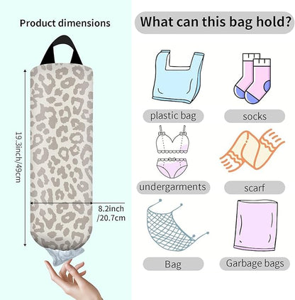 Plastic Bag Holder, Wall Mount Grocery Bag Organizer, Funny Hanging Trash Bag Storage Dispenser for Home Kitchen Cute Brown Leopard
