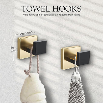 Black and Gold Bathroom Hardware Accessories Set 5-Pieces Towel Bar Set Stainless Steel Towel Holder Set 16 Inch Towel Bar,Towel Racks Set for Bathroom Wall Mounted