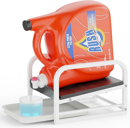 Laundry Detergent Holder Liquid Laundry Detergent Riser and Stand, Liquid Detergent Holder with Drip Tray for Laundry Room Organization (Tilted-Black Wood)