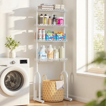 EAGMAK Over The Toilet Storage Rack, 4-Tier Bathroom Organizer with Adjustable Shelves & Basket, Rust-Resistant Metal Over Toilet Shelf for Small Bathroom Space Saving, White