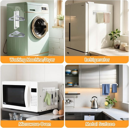Magnetic Hanger Organizer, Strong Magnetic Hanger Holder for Washing Machine Laundry Room Organization Space Saving Hangers Storage Rack Stacker, White