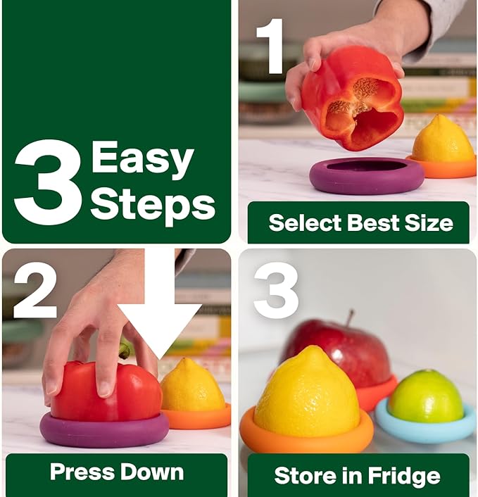 Food Huggers 5pc Reusable Silicone Food Savers | BPA Free & Dishwasher Safe | Fruit & Vegetable Produce Storage for Onion, Tomato, Lemon, Banana, Cans & More | Round, Autumn Harvest