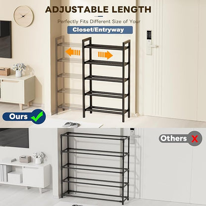 Mavivegue Expandable Shoe Rack, 5-Tier Shoe Organizer for Closet, Adjustable Shoe Rack for Front Door Entrance, Entryway