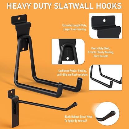 INCLY 30PCS Slatwall Accessories Set, Includes 4 Pack Ventilated Metal Wire Slatwall Baskets and 26PCS Multisized Heavy Duty Slatwall Hooks for Garage Organization Rooms Workshop Storage