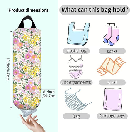 Plastic Bag Holder, Wall Mount Grocery Bag Organizer, Funny Hanging Trash Storage Dispenser for Home Kitchen Cute Colorful Flowers