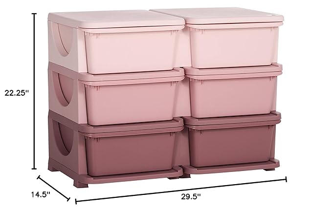 Qaba 3 Tier Kids Storage Unit, Toy Organizers and Storage with 6 Drawer Chest for Kids Bedroom Nursery Kindergarten Living Room for Boys Girls Toddlers, Pink