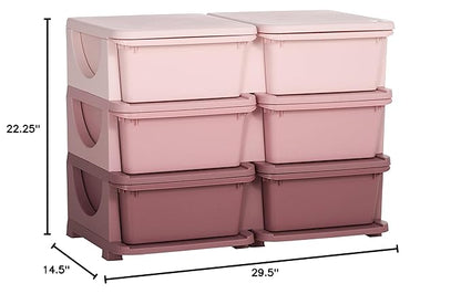 Qaba 3 Tier Kids Storage Unit, Toy Organizers and Storage with 6 Drawer Chest for Kids Bedroom Nursery Kindergarten Living Room for Boys Girls Toddlers, Pink