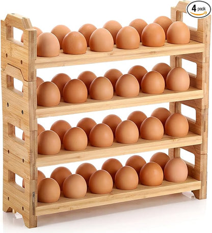 LemonRoad 4 Tier Wooden Egg Holder for Countertop, Bamboo Stackable Fresh Egg Storage Farmhouse Collecting Rack for Gathering Kitchen Organizer Duck Eggs Display, Stackable with 48 Eggs