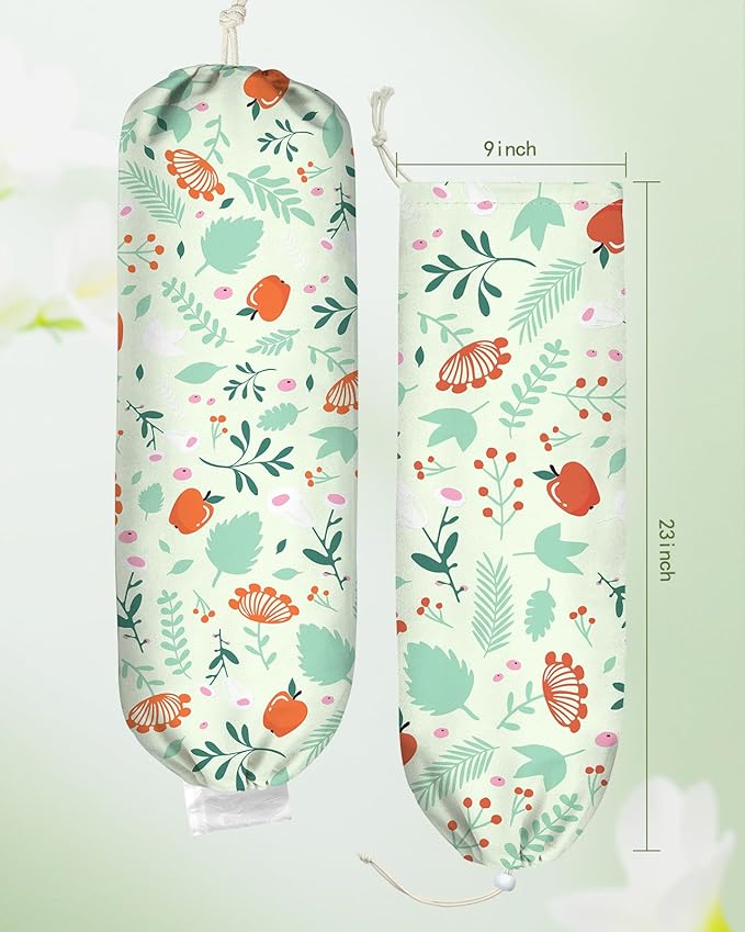 Plastic Bag Holder, Grocery Bag Organizer - 1 Pack Cute Kitchen Dispenser Holders Reusable Shopping Western Hanging Wall with Adjustment Drawstring Closure for Women Home, Green