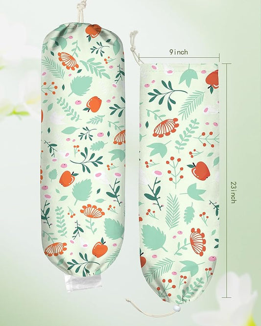 Plastic Bag Holder, Grocery Bag Organizer - 1 Pack Cute Kitchen Dispenser Holders Reusable Shopping Western Hanging Wall with Adjustment Drawstring Closure for Women Home, Green