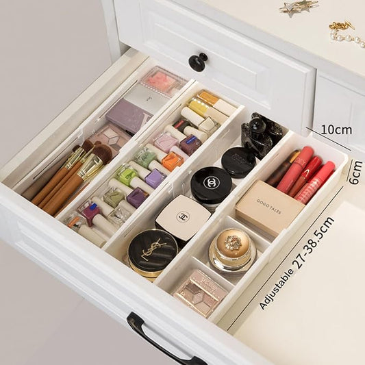 Drawer Dividers for Clothes 6 Pack, Adjustable Cabinet Organizer Expandable Divider Racks Plastic Drawers Separators for Dresser Kitchen and Office Storage (10.63''-15.16'')