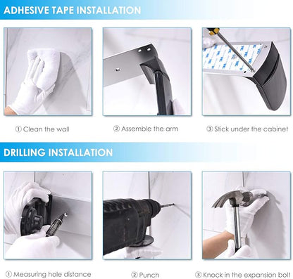 simpletome ONE Hand Tear Paper Towel Holder Under Cabinet Adhesive or Drilling Installation Aluminum Alloy + ABS (Black)