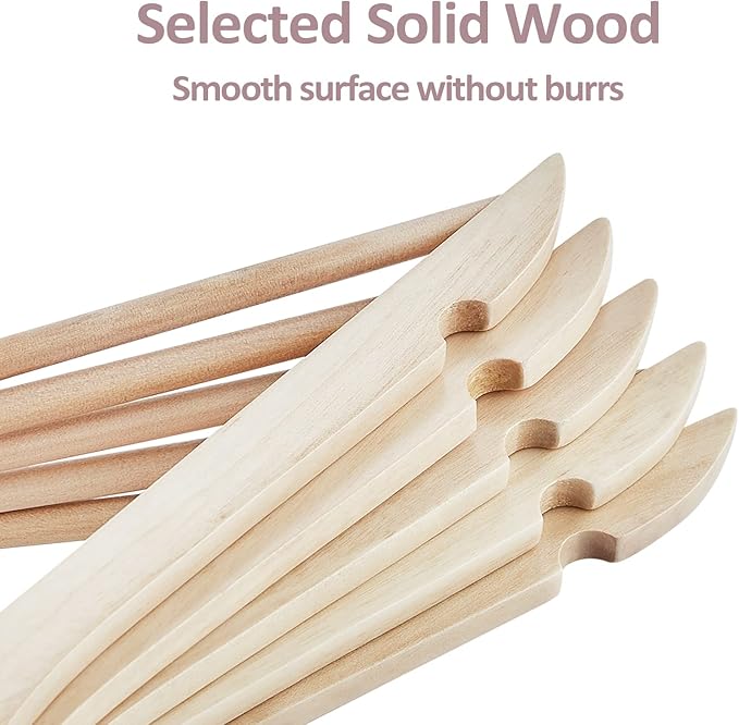 ROSOS Solid Wood Hangers - 30 Pack with 360 Swivel Chrome Hook, Smooth Finish & Precisely Cut Notches, Slim Wooden Coat Hangers for Closet, Natural